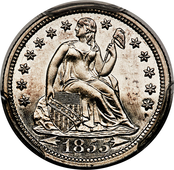 1855 LIBERTY SEATED 10C PR64 CAM