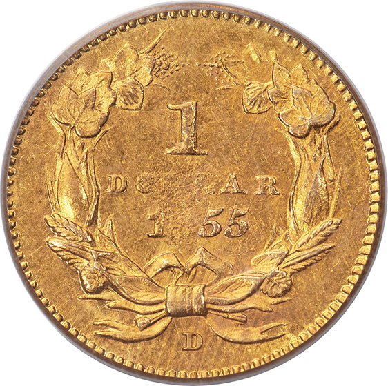 1855-D GOLD G$1 MS50