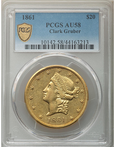 Picture of 1861 TERRITORIAL - COLORADO GOLD $20 MS58