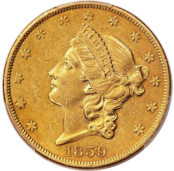 1859-O LIBERTY HEAD $20 MS50