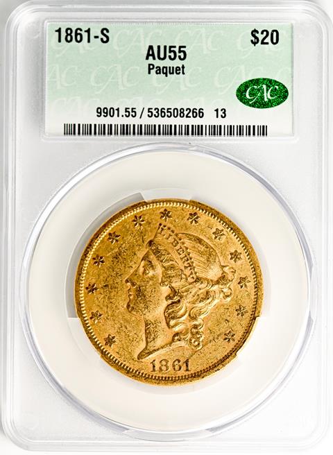 Picture of 1861-S LIBERTY HEAD $20 MS55