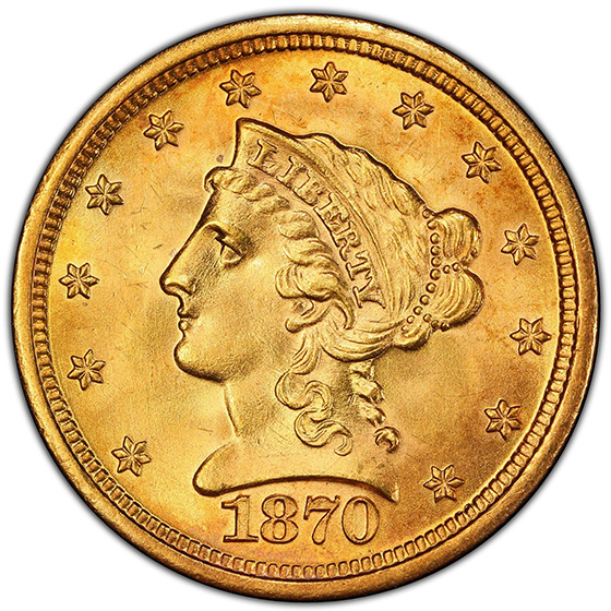 1870-S LIBERTY HEAD $2.5 MS63+