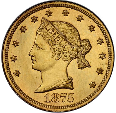 Picture of 1875 SAILOR HEAD $5 J-1439 GILT PRRAW GILT