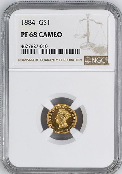 Picture of 1884 GOLD G$1, TYPE 3 PR68 Cameo