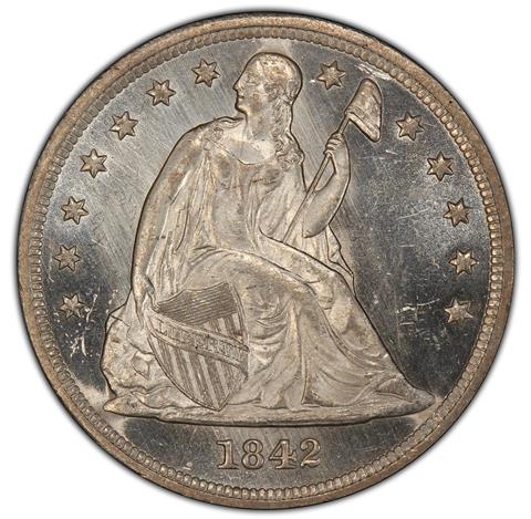 1842 LIBERTY SEATED S$1 MS64+