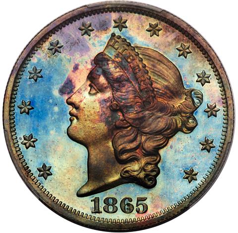 1865 $20 LIBERTY J-453 PR66 BN