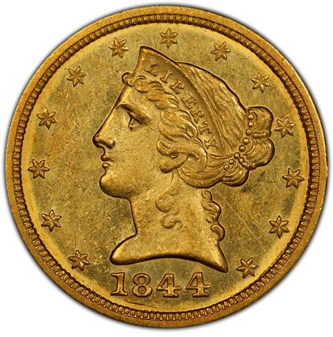 1844-O LIBERTY $5 MS63+