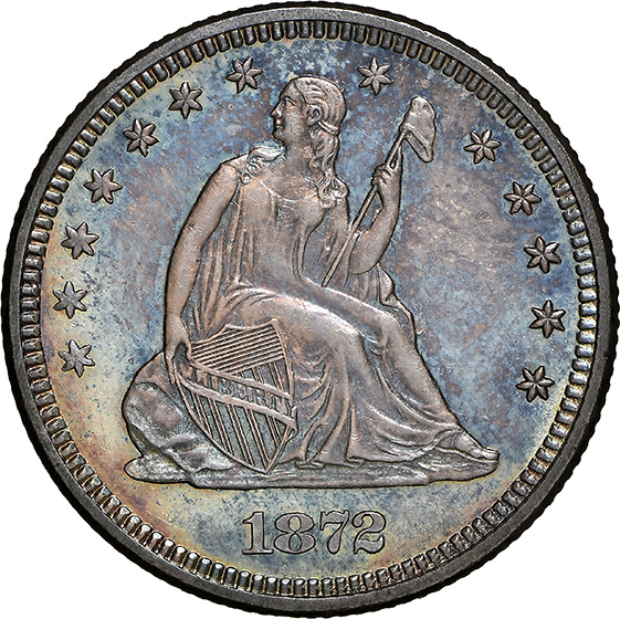 Picture of 1872 LIBERTY SEATED 25C, MOTTO MS67 