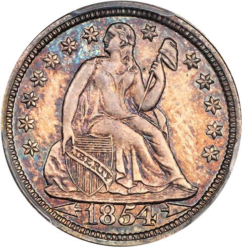 1854 LIBERTY SEATED 10C PR65