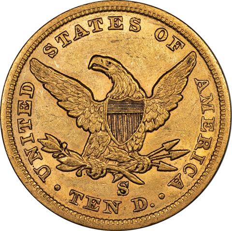 1860-S LIBERTY HEAD $10 MS55