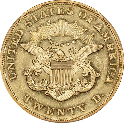 1857-O LIBERTY HEAD $20 MS58