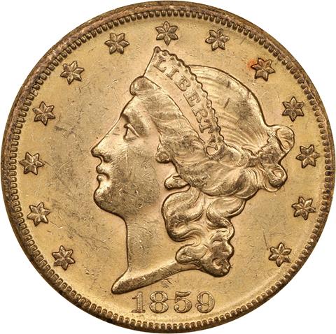 1859-S LIBERTY HEAD $20 MS61