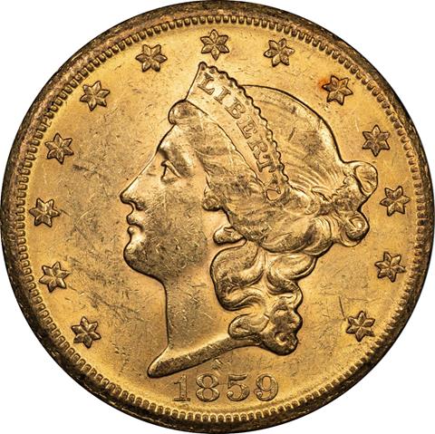 Picture of 1859-S LIBERTY HEAD $20 MS61