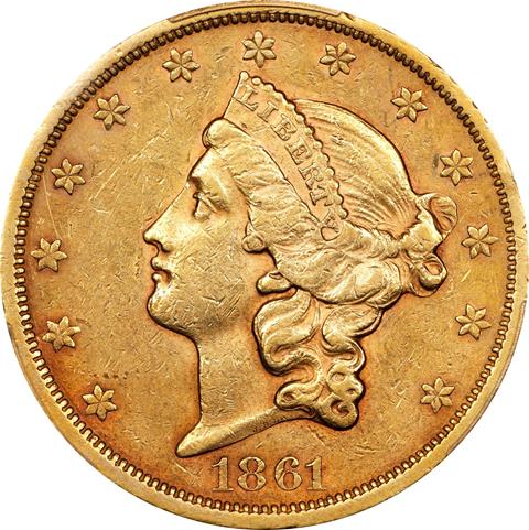 1861-S LIBERTY HEAD $20 MS45