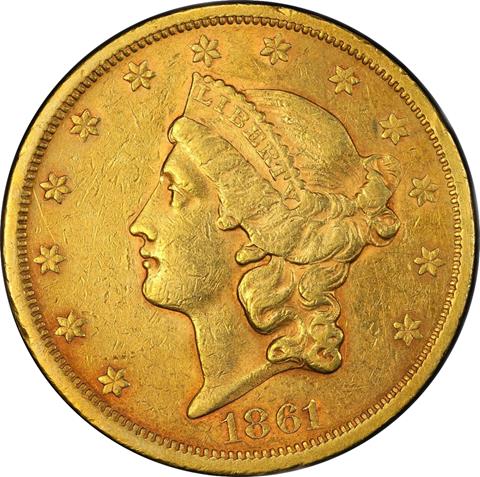 Picture of 1861-S LIBERTY HEAD $20 MS45