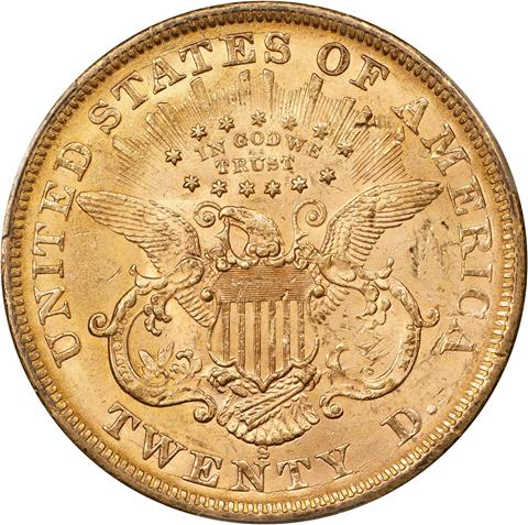 1867-S LIBERTY HEAD $20 MS62