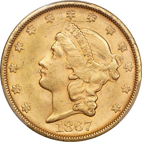 1867-S LIBERTY HEAD $20 MS62