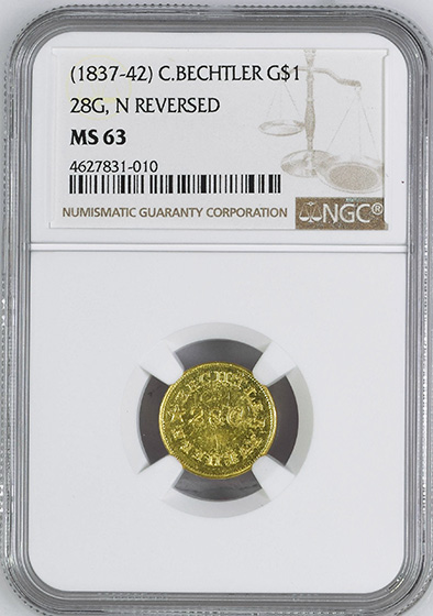 Picture of C BECHTLER G$1, N REVERSED MS63 
