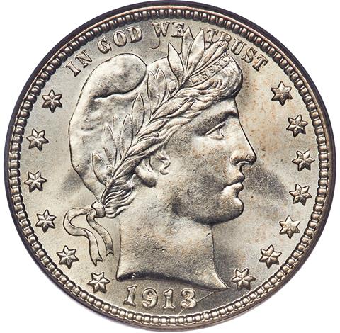 Picture of 1913-S BARBER 25C MS66+
