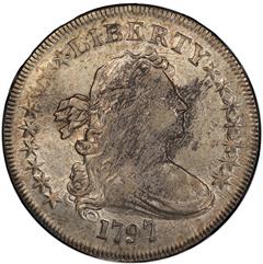 Picture of 1797 DRAPED BUST $1, 9X7 LARGE LETTERS AU58 