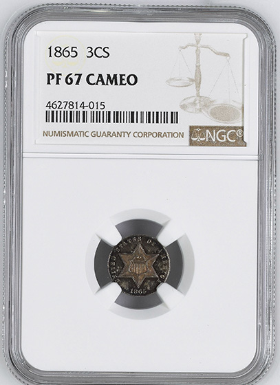 Picture of 1865 SILVER 3CS PR67 Cameo