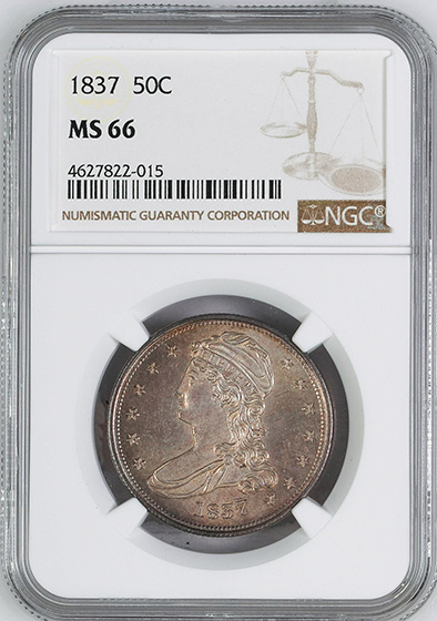 Picture of 1837 CAPPED BUST 50C, REEDED EDGE MS66 
