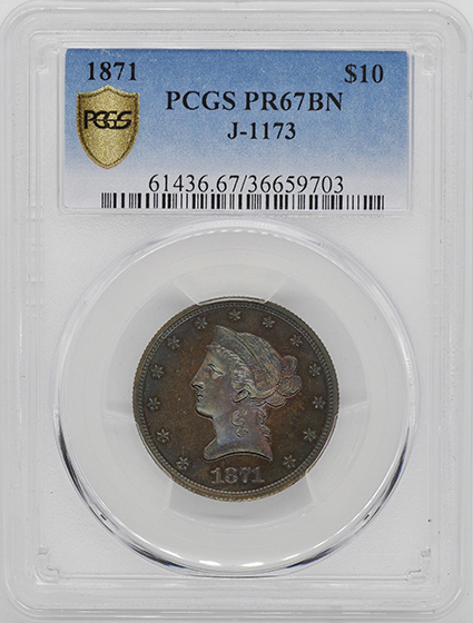 Picture of 1871 LIBERTY $10, J-1173 PR67 Brown