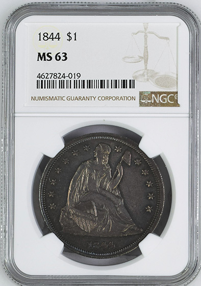 Picture of 1844 LIBERTY SEATED S$1, NO MOTTO MS63 