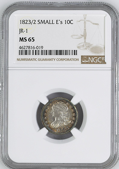 Picture of 1823/2 CAPPED BUST 10C, SMALL E'S MS65 