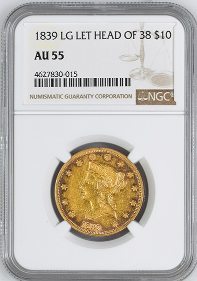 Picture of 1839/8 LIBERTY HEAD $10, TYPE OF 1838 AU55 