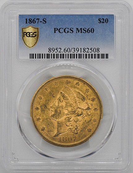 Picture of 1867-S LIBERTY HEAD $20 MS60 