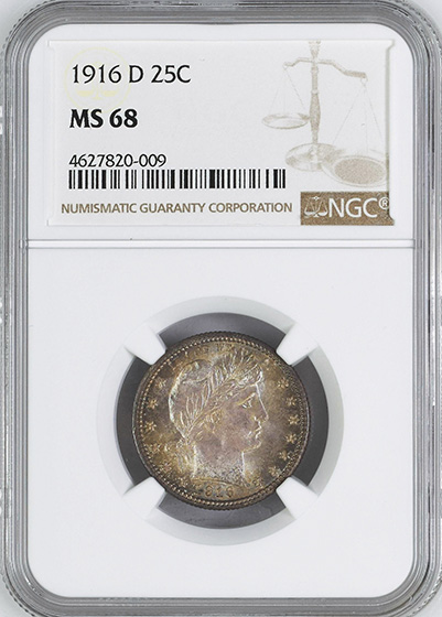 Picture of 1916-D BARBER 25C MS68 
