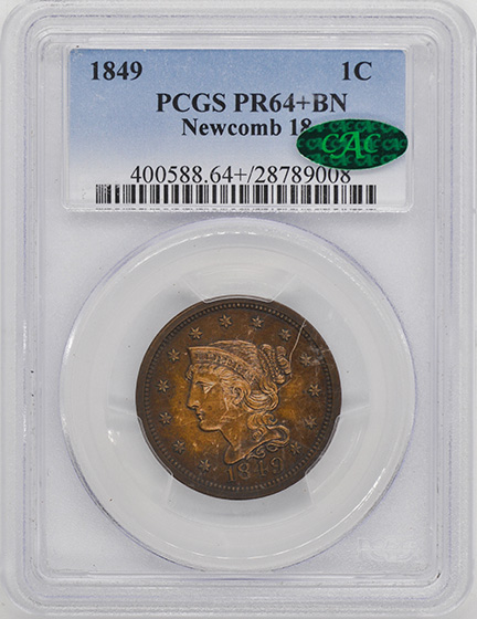 1849 1c Braided Hair Large Cent Penny Genuine 
