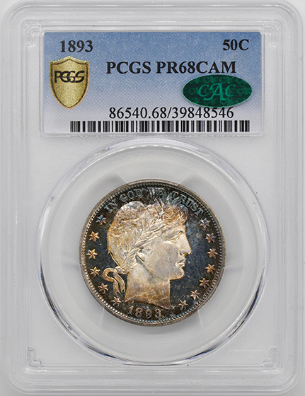Picture of 1893 BARBER 50C PR68 Cameo