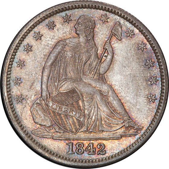 Picture of 1842 LIBERTY SEATED 50C, MEDIUM DATE MS65 