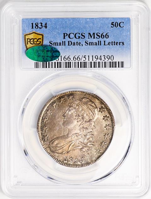 Picture of 1834 CAPPED BUST 50C, SMALL DATE, SMALL LETTERS MS66 