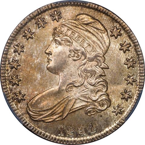 Picture of 1834 CAPPED BUST 50C, LARGE DATE, LARGE LETTERS MS66 