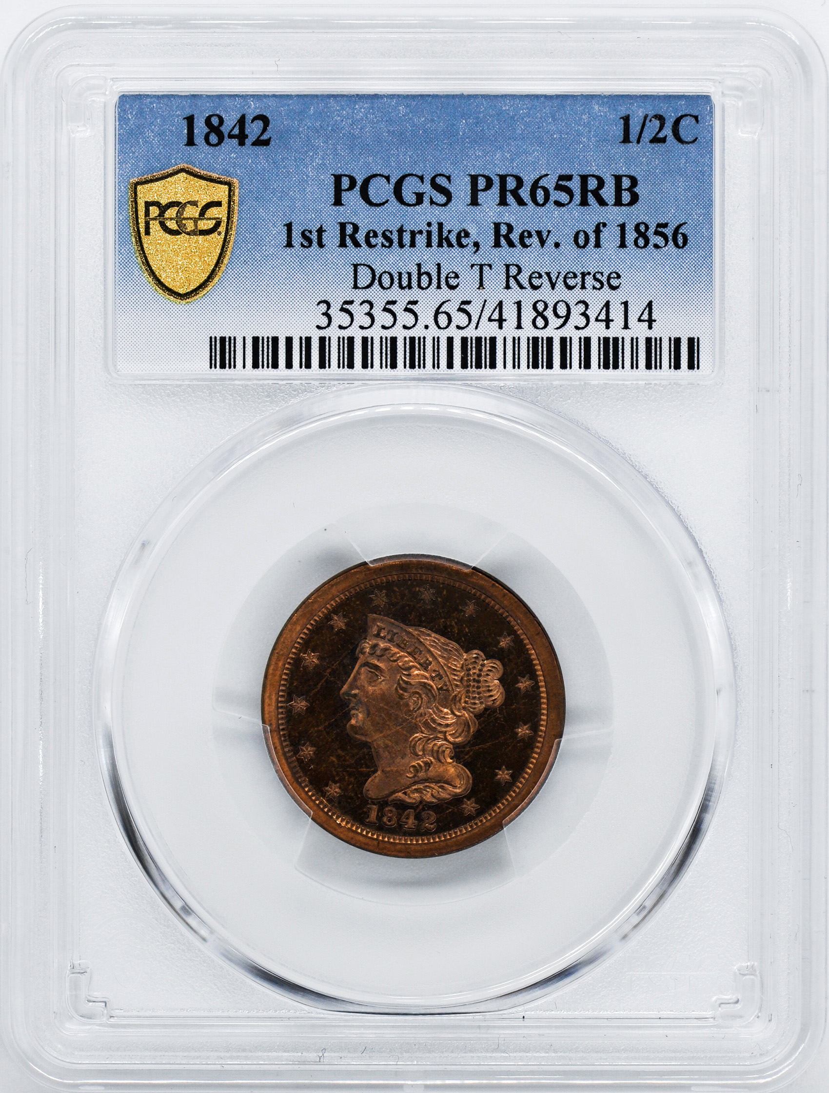 1842 BRAIDED HAIR 1/2C, RESTRIKE  Rare Coin Wholesalers, a S.L.Contursi  Company
