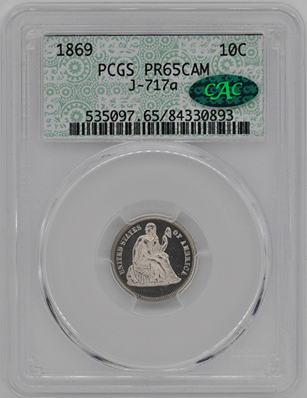 Picture of 1869 SEATED 10C J-717a PR65 Cameo