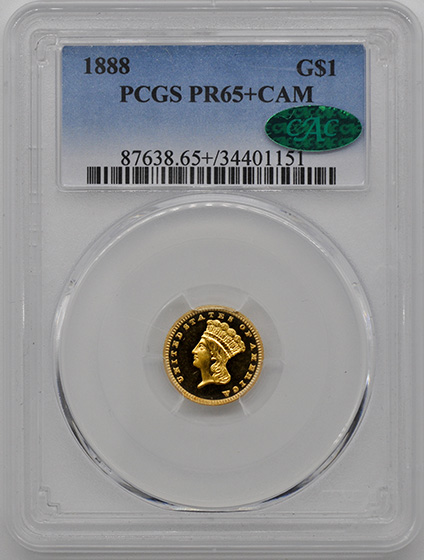 Picture of 1888 GOLD G$1, TYPE 3 PR65+ Cameo