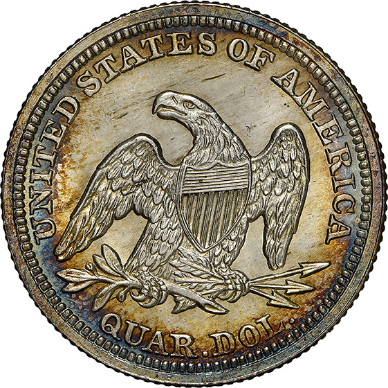 Picture of 1857 LIBERTY SEATED 25C, NO MOTTO MS67 