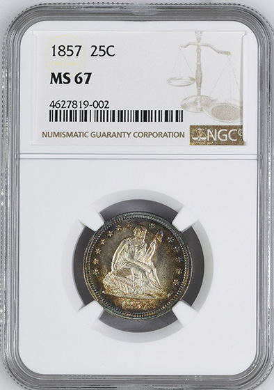 Picture of 1857 LIBERTY SEATED 25C, NO MOTTO MS67 