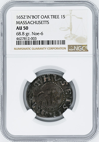 Picture of 1652 OAK TREE SHILLING, OAK TREE, IN AT BOTTOM AU50 