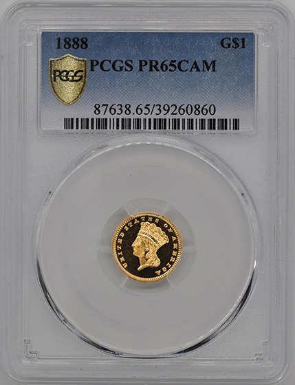 Picture of 1888 GOLD G$1, TYPE 3 PR65 Cameo