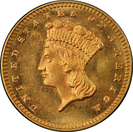 Picture of 1876 GOLD G$1, TYPE 3 MS66 