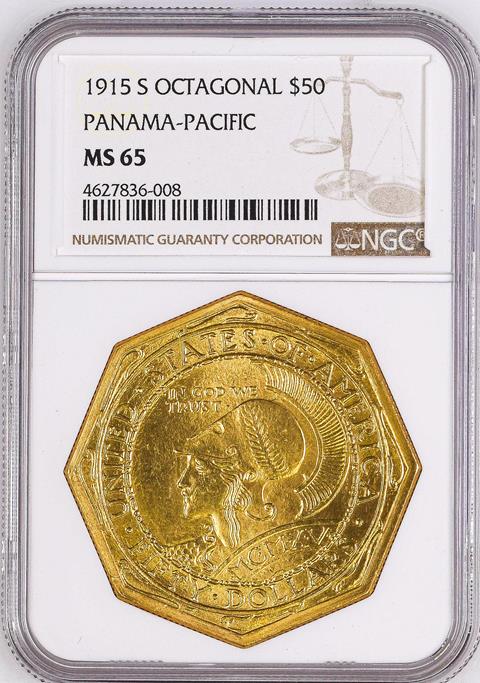 Picture of 1915-S GOLD $50, PAN-PAC OCTAGONAL MS65 