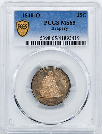 Picture of 1840-O LIBERTY SEATED 25C, DRAPERY MS65 