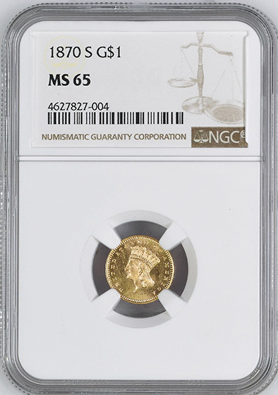 Picture of 1870-S GOLD G$1, TYPE 3 MS65 