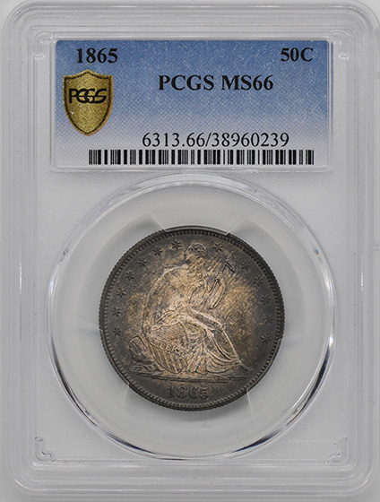 Picture of 1865 LIBERTY SEATED 50C, NO MOTTO MS66 