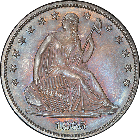 Picture of 1865 LIBERTY SEATED 50C, NO MOTTO MS66 